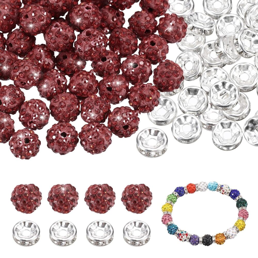 3499 200 Pcs 10mm Rhinestone & Spacer Beads for Jewelry Making, Sparkle